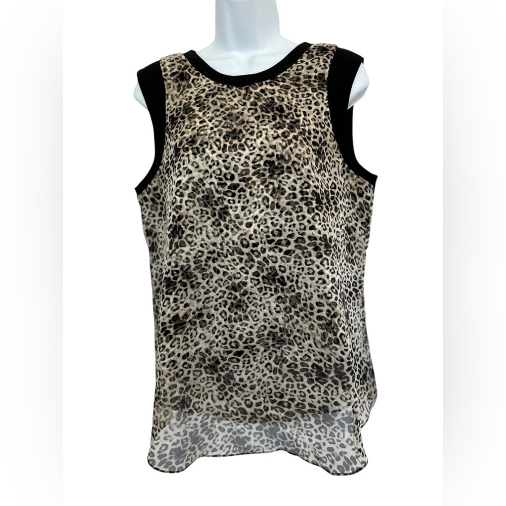 🐆 EUC VINCE CAMUTO Sleeveless Leopard Print Chiffon Blouse | Women’s Medium